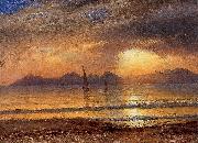 Albert Bierstadt Sunset over a Mountain Lake USA oil painting artist